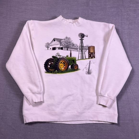 Oneita Other - Oneita VTG Farm Tractor Graphic Sweatshirt Mens Large White USA Made Crewneck
